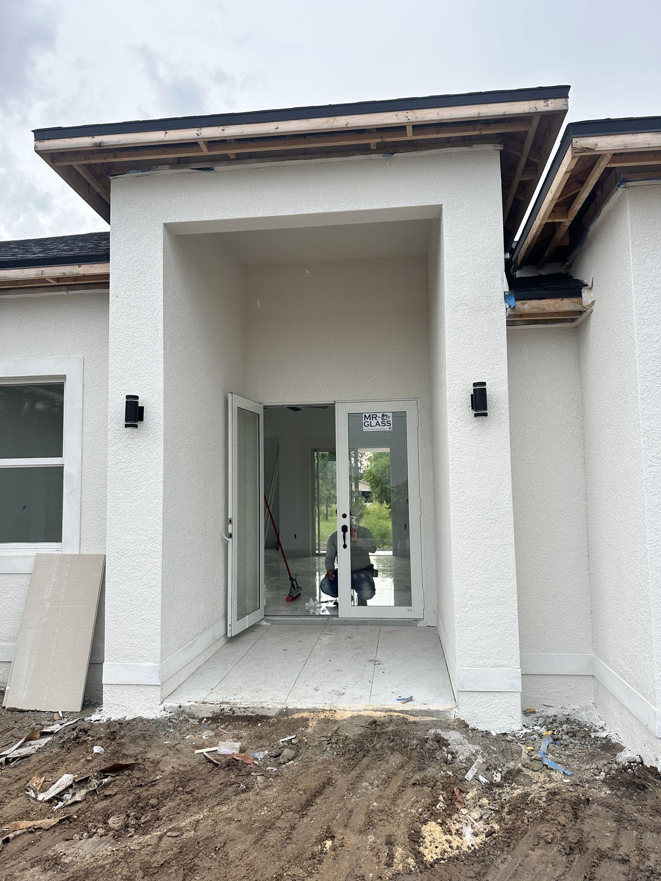 Covered front entry of a new home