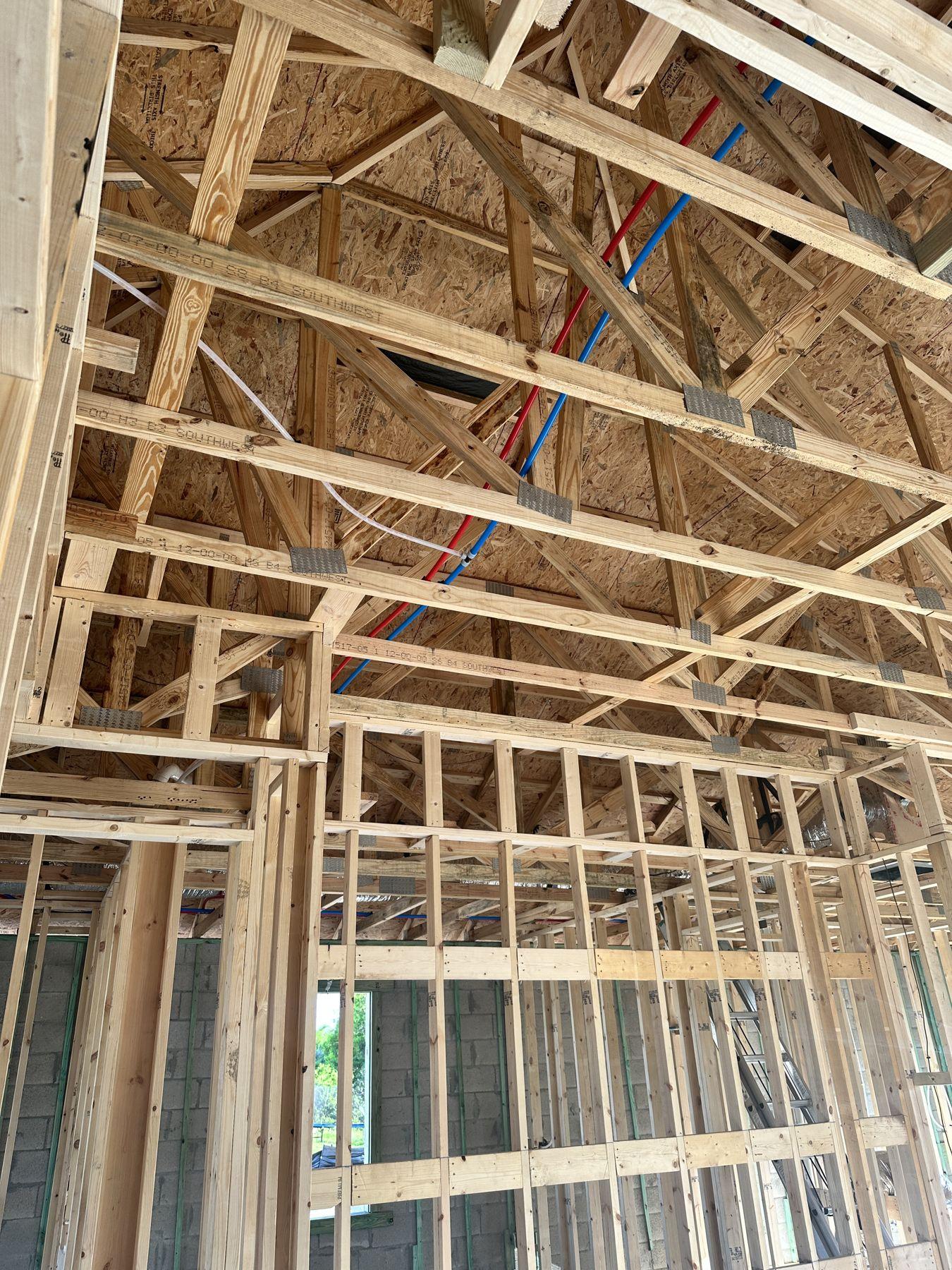 Interior wood framing and roof trusses