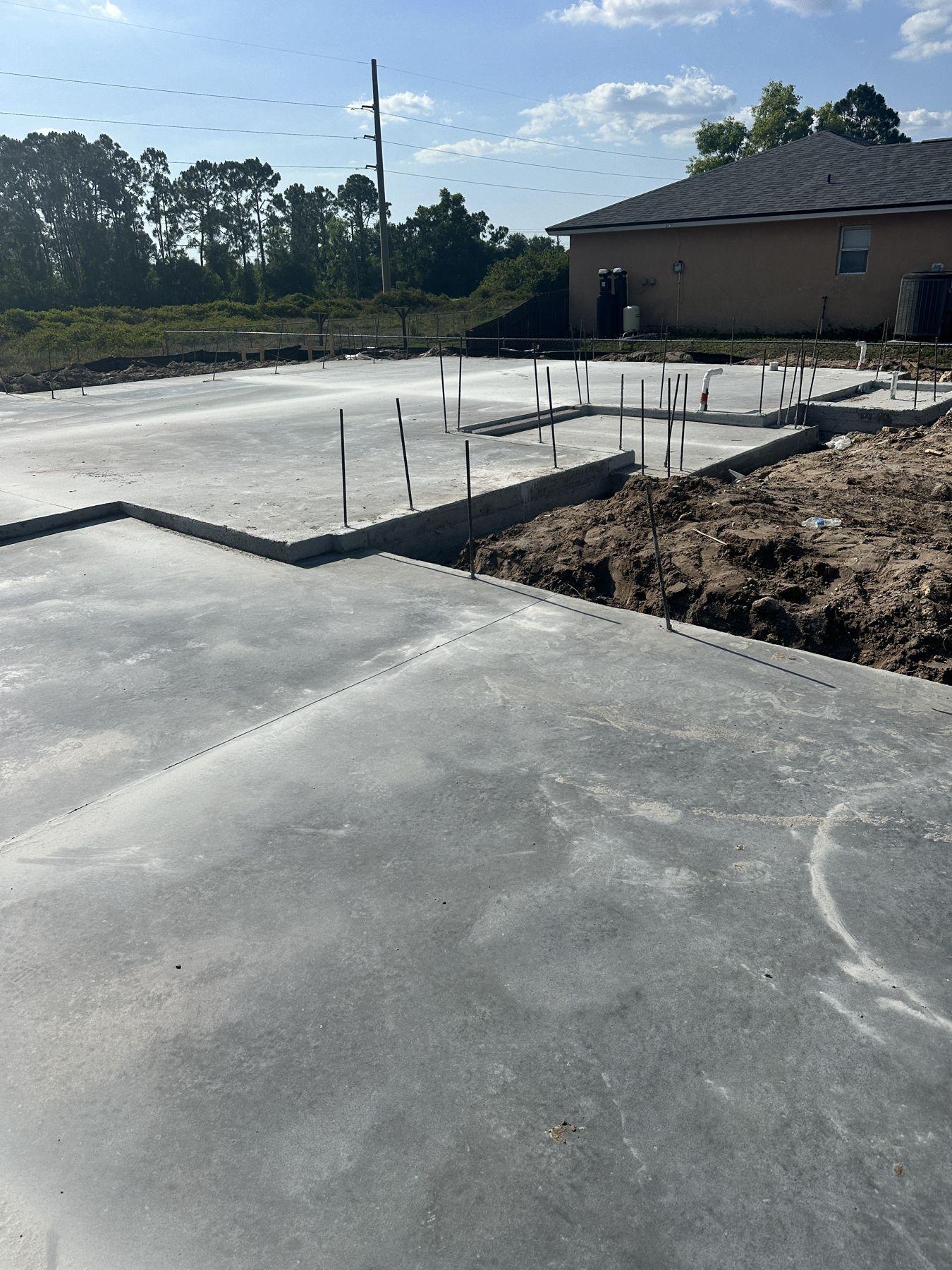 Freshly poured concrete slab